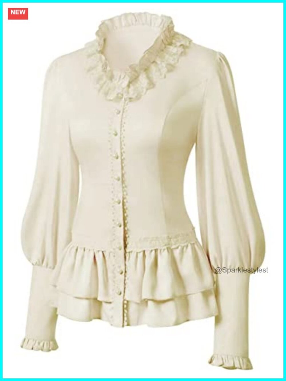 Vintage Victorian Long Sleeve Corset Top Lace Ruffled Blouse